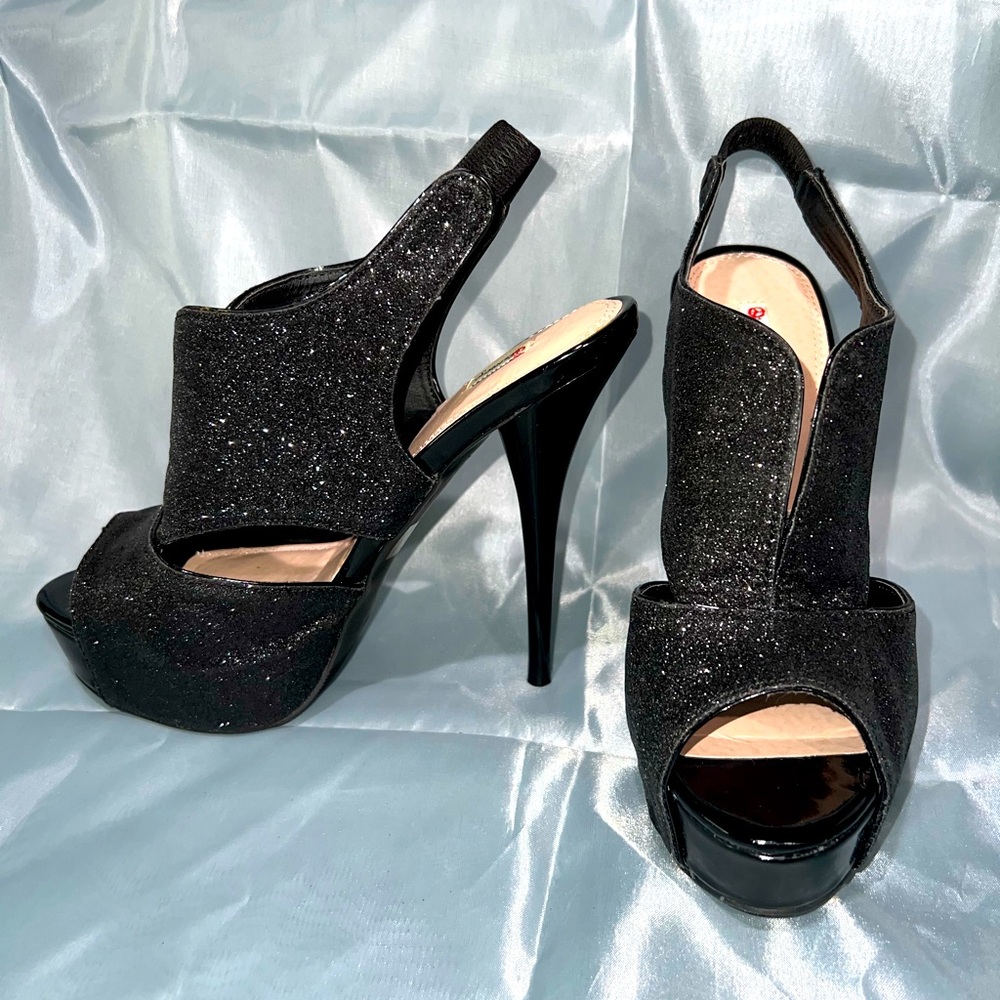 Black Glitter Heels with Stiletto